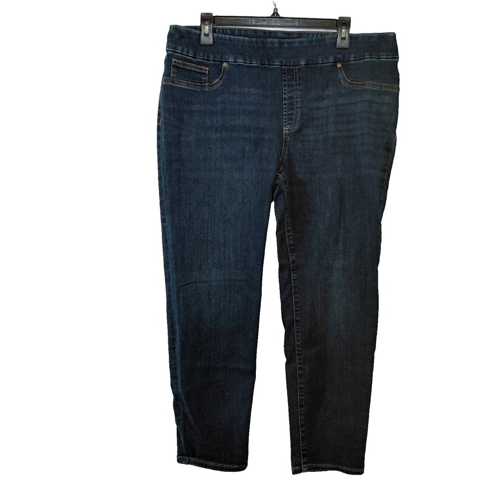 Chico's Pull On Jegging Women's 14 Petite Stretch Dark Wash Denim High Rise